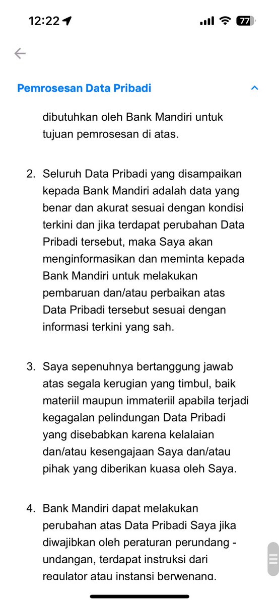 Bank mandiri, livin kan minta update, trus minta gue untuk menyetujui s&amp;k, tapi poin no.3 gimana maksudnya? Yang diberi kuasa kan kalian trus gue yang tanggung jawab klo data gue tercecer dan dimanfaatkan orang atau dsb? <a href="/mandiricare/">Mandiri Care</a> #bingung <a href="/pandji/">Pandji Pragiwaksono</a> apa gue yg salah nangkep 😅