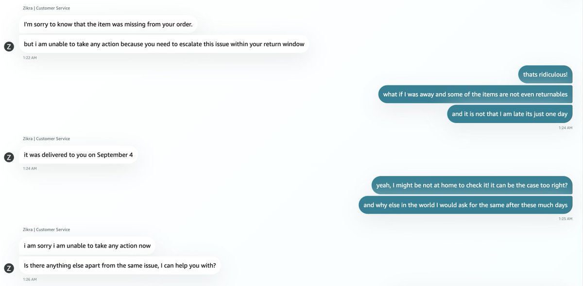 pathik58337650's tweet image. How bad the standards of @amazonIN have fallen, that even their customer service representative is not even polite, and guess what they did after this, they hung up the chat what audacity!  #AmazonIndia #badcustomerservice #rudeamazon  #ConsumerRights  @jagograhakjago