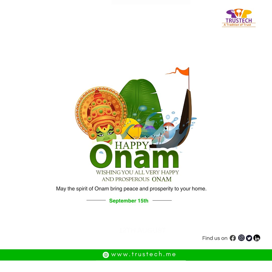 TrustechIndia's tweet photo. Trustech Supply Chain wishes you a joyous and prosperous Onam filled with happiness, love, and togetherness. May this festival of harvest and abundance bring you new opportunities, success, harmony, prosperity, and happiness!

#Onam2024 #HappyOnam #TRUSTECH #LogisticsSolutions https://t.co/dXsGS7DiT3