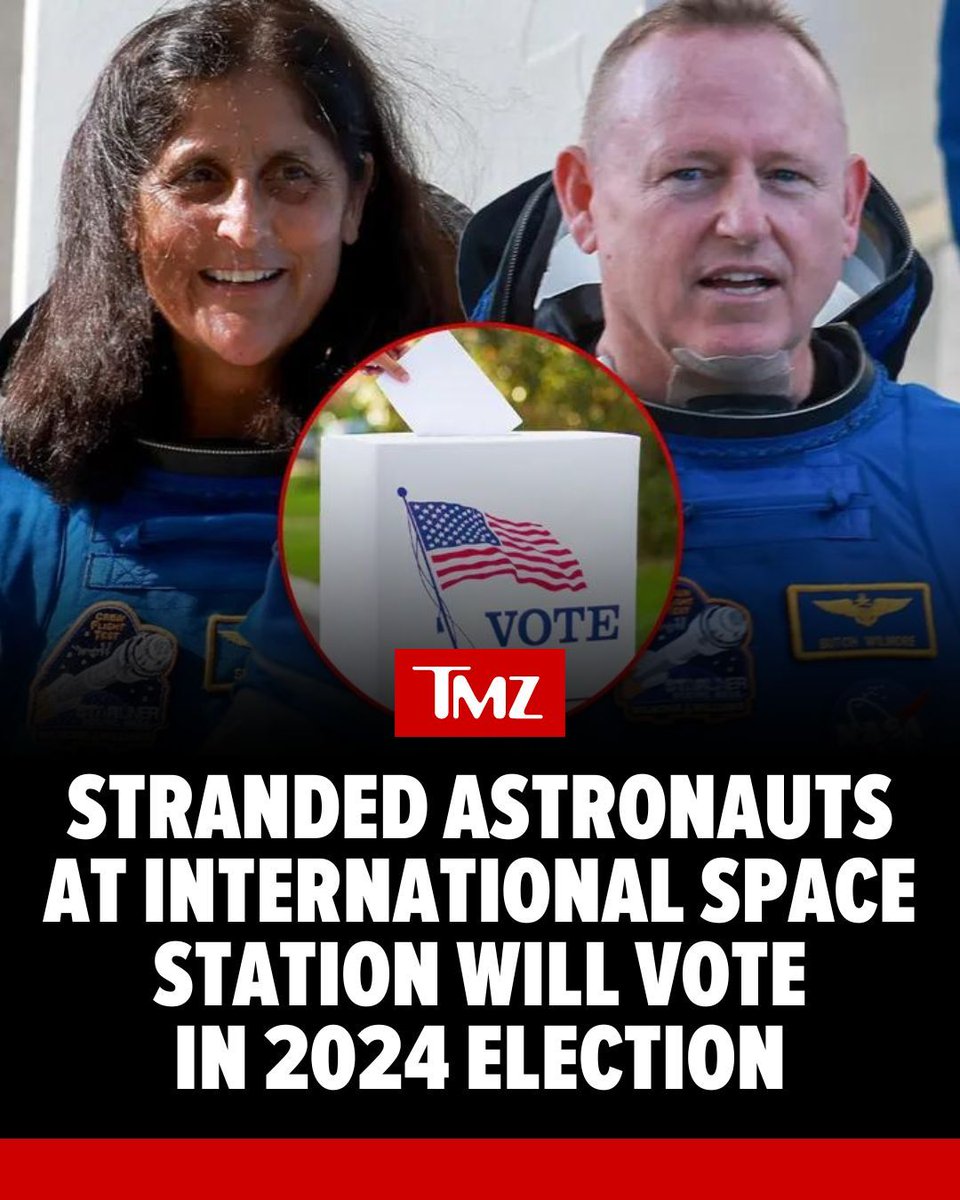 TMZ's tweet image. People who hate on mail-in ballots are going to be howling at the moon after this one ... 'cause a couple astronauts are casting their votes from the International Space Station. 

See more: tmz.me/lbkM4Ms