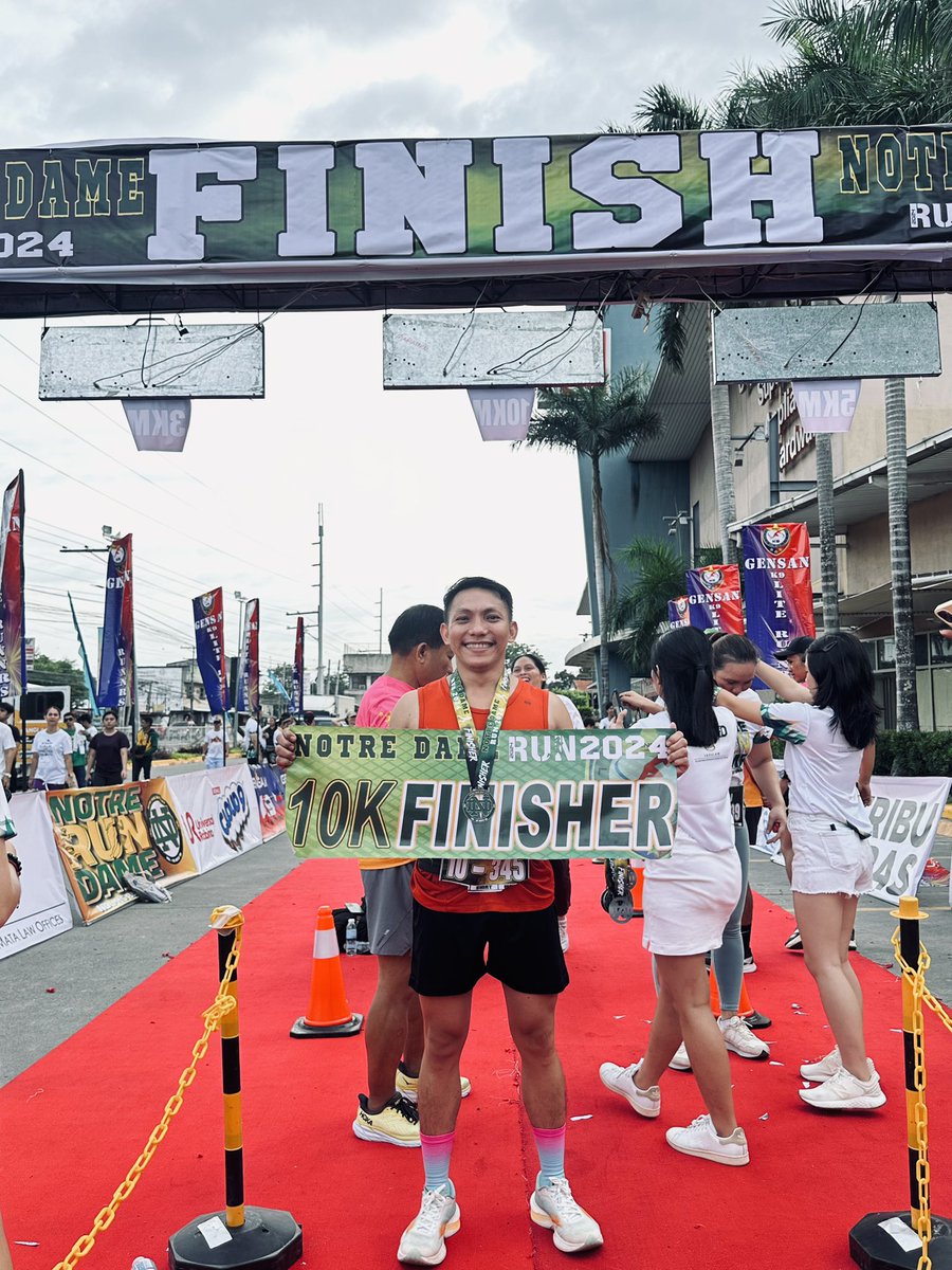 markyexplorerRL's tweet photo. I finished the 10K run strong today. Almost made it under 50/min, but missed it by 8 secs. A bit disappointed, but it’s okay since I unlocked a new PR at the #NotreDameRun2024. Thank you, Lord, for the strength. #GenSan #WheninGenSan #RunningEra #Running https://t.co/HPGr2tWUgR
