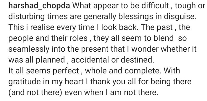 Finally got to read Harshad’s caption today (missed it yesterday because I was so drowsy) and wow, that last line really hit different! The way he appreciates his fans, even when we’re not there, is so heartwarming. Grateful to be one of his fans, always. 🥺💖 #HarshadChopda