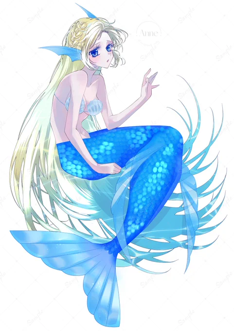 煌めく光、あの美しい人魚の青き鱗より生まれるThe sparkling light comes from the blue scales of that beautiful mermaid.#人魚 #Mermaid #OC #人魚を見るとストレスが減るらしい #これを見た人はマーメイドをTLに放流しよう 