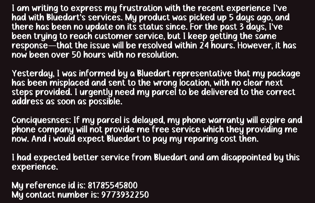 KhetwalBimal's tweet photo. @BlueDart_ @SoniaNair10
Bluedart has misplaced my shipment now customer service is clueless about my parcel, can someone please help me here. https://t.co/AqbWikObOm