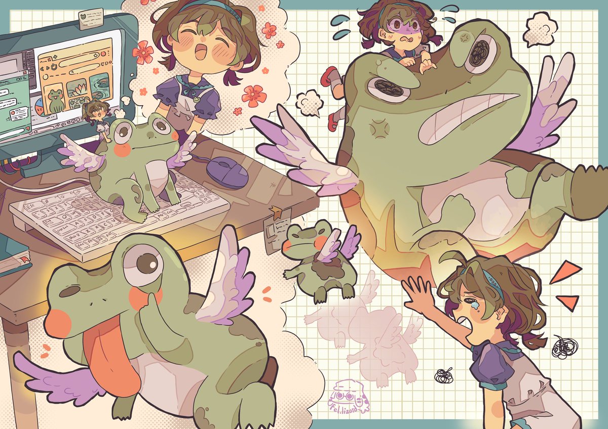 fellizard's tweet image. This is actually one of my college projects XD 
Actually ended up with a cute prompt of an angry winged-frog and a small girl 🥺 glad it turns out well :3 
#sequential #sequentialillust