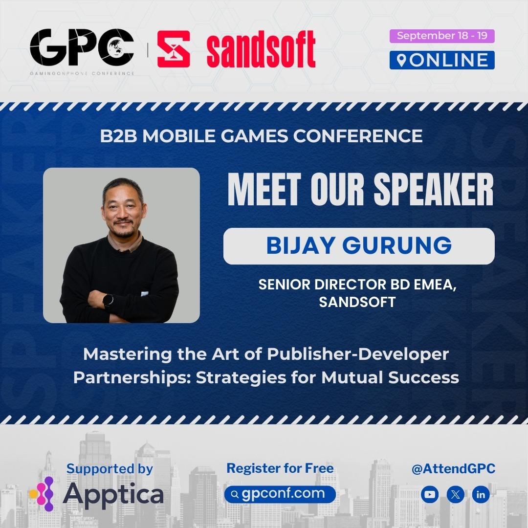 Meet the speakers of GPC Online, supported by <a href="/Apptica_com/">Apptica.com</a> 📢

🎙️ Bijay Gurung,Sr Director BD EMEA, <a href="/SandsoftGaming/">Sandsoft</a> 

Bijay is a highly experienced &amp; deeply connected BD director, with a strong track record of nurturing meaningful relationship with publishers &amp; partners in gaming