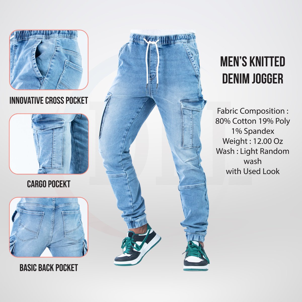 Mens fashionable cargo jogger knitted Denim Long Pant.
Introducing mens fashionable cargo jogger Denim Long pant. 80% BCI cotton 19% poly 1% elastane. 12.00 Oz knitted denim. Light random wash with used look.
#denim #denimexpert #innovation