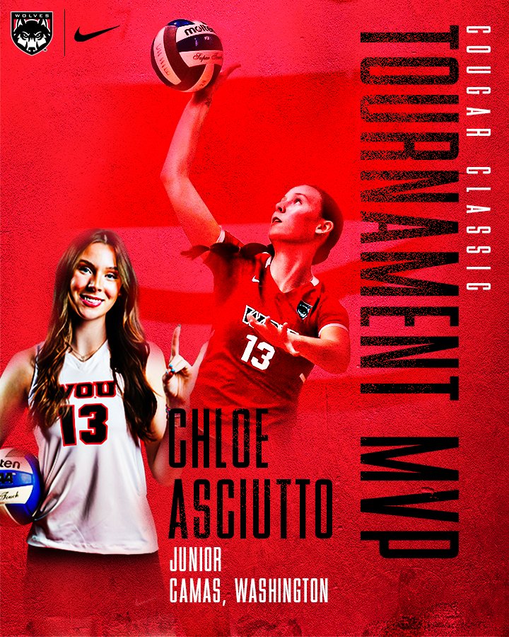 Congrats to Chloe Asciutto for being named the San Marcos Cougar Classic Tournament MVP!

Also named to the All-Tournament Team from WOU was:
- Bailee Hartsook
- Kili Helm
- Maela Honma
- Madison Hornback