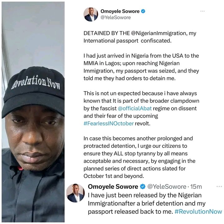BoxNaijaTv's tweet photo. Omoyele Sowore arrested, detained and released by DSS

Tags: Alex Otti Oloriburuku Dangote Refinery NNPC Nigerians Seyi Sowore Ibadan #RevolutionNow Bae U https://t.co/kHg0v3hyFH