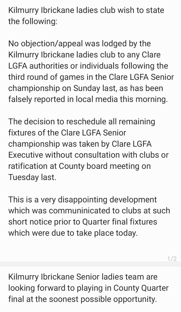 Kilmurry Ibrickane ladies club wish to state the following:

<a href="/Clarelgfa/">Clare LGFA</a> <a href="/ClareChampion/">The Clare Champion</a> <a href="/ClareEcho/">The Clare Echo</a> <a href="/ClareFM/">Clare FM</a>