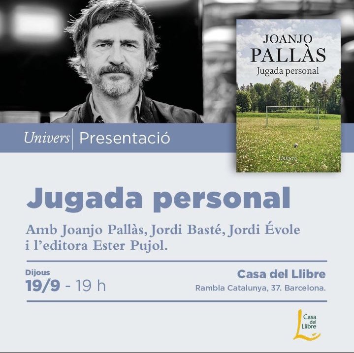 Aquest dijous en parlarem a <a href="/casadellibro/">Casa del Libro</a> amb <a href="/jordibaste/">Jordi Basté</a>, <a href="/jordievole/">Jordi Évole</a> i <a href="/EsterPA/">Ester Pujol Arderiu</a>: us hi esperem a les 19h per parlar de futbol, escriptura i l’alegria de viure! ⚽️✍🏻
