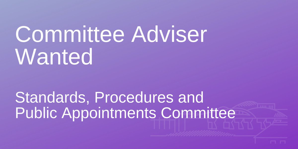 ScotParl's tweet photo. Expert advice is crucial in helping our committees undertake their work.

The Standards, Procedures and Public Appointments Committee is looking for an expert adviser to support its inquiry on Committee Effectiveness.

Find out more: https://t.co/4d5OfnOoQo https://t.co/C5TlgH7k5Z