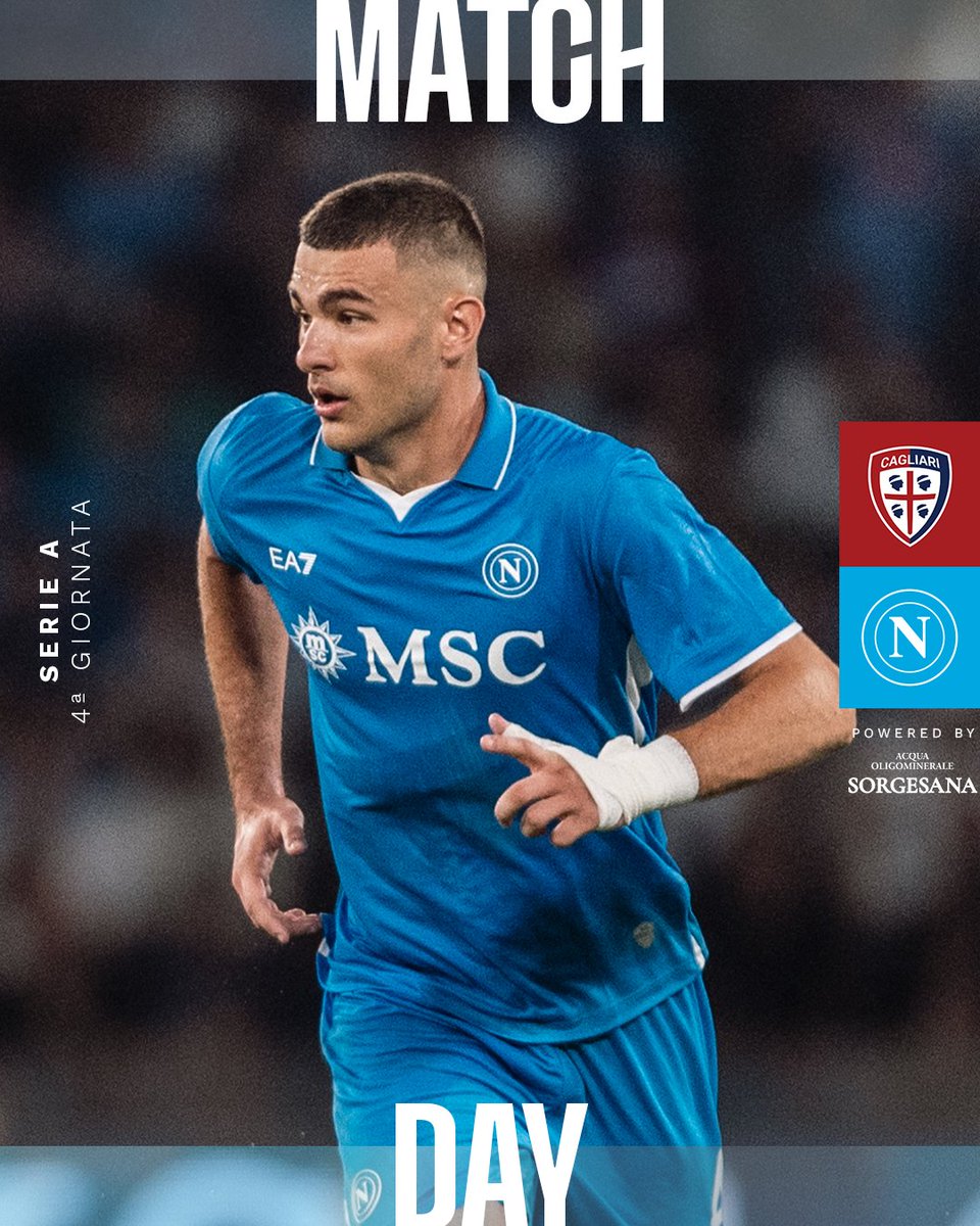 sscnapoli's tweet photo. 𝗠𝗔𝗧𝗖𝗛𝗗𝗔𝗬 👊 powered by @AcquaSorgesana

🆚 @CagliariCalcio
🏆 #SerieAEniLive
🏟️ Unipol Domus
🕘 18:00 CEST

💙 #ProudToBeNapoli https://t.co/vOBldX5J0A