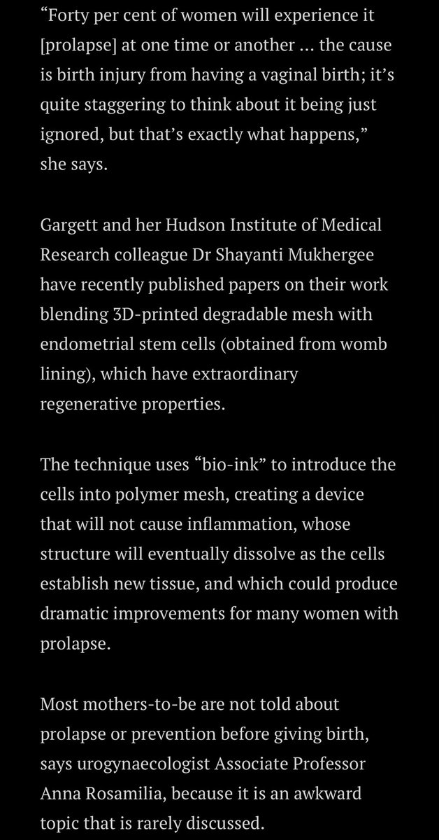 Andy Gargett (@agargett) on Twitter photo Hugely important research on pelvic floor prolapse by my legendary mum <a href="/CarolineGarget1/">Caroline Gargett</a> & her team <a href="/Hudson_Research/">Hudson Institute of Medical Research</a> featured in the age today. It’s a huge issue that warrants more attention and focus.
theage.com.au/national/birth… Hugely important research on pelvic floor prolapse by my legendary mum <a href="/CarolineGarget1/">Caroline Gargett</a> & her team <a href="/Hudson_Research/">Hudson Institute of Medical Research</a> featured in the age today. It’s a huge issue that warrants more attention and focus.
theage.com.au/national/birth…