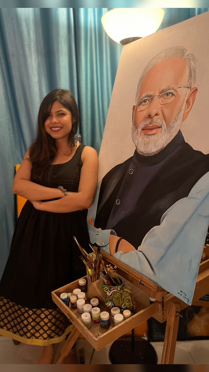The District Magistrate, Ananya Mittal Sir wanted me to make a painting of the Prime Minister of India, <a href="/narendramodi/">Narendra Modi</a> 
So that they can gift it to him on his arrival at Jamshedpur.🙏

I worked on it constantly for 28 hours without food sleep or rest to complete it in time.