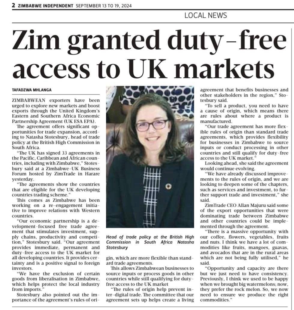Finally Zimbabwe granted a duty free access to UK markets,  seems the former coloniser really want Zimbabwe to produce now. But they must remove all sanctions first

#reengagement
