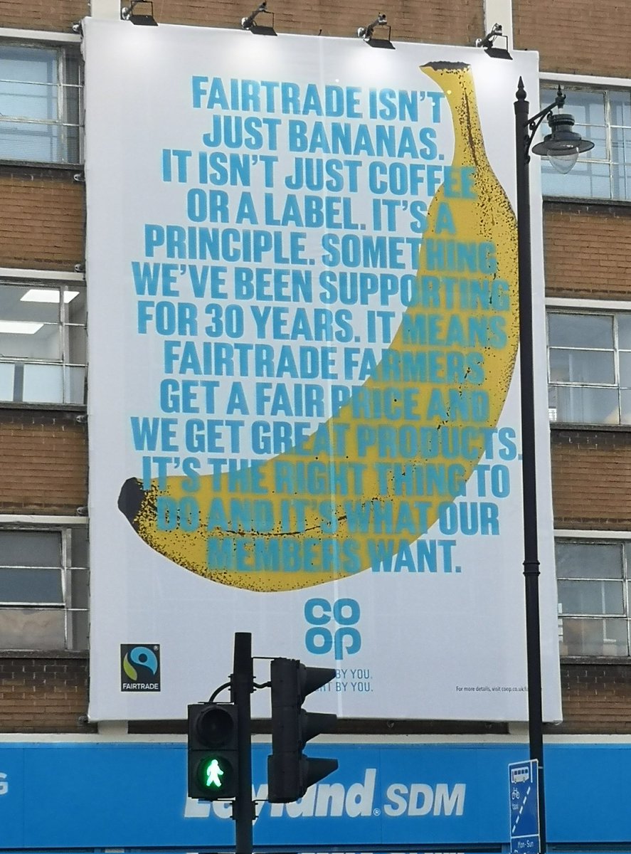 Look at what we spotted near Liverpool Street, London! 
Great big poster celebrating 30 years of #Fairtrade <a href="/coopuk/">Co-op</a>.
Not just bananas, coffee or a label but a Fair Price for Farmers and great products for <a href="/coopuk/">Co-op</a> members.
#BeTheChange #Fairtrade30 #FairtradeFortnight2024