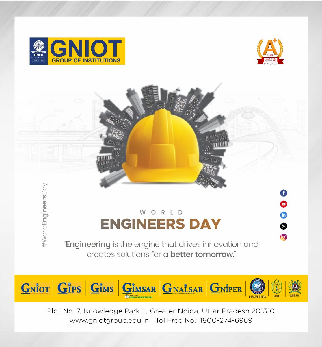 GNIOTCollege's tweet photo. 🙏 Humble tributes Bharat Ratna Awardee M. #Visvesvaraya on his birth anniversary, celebrated as #EngineersDay. The legendary engineer played a key role in building many engineering marvels in the country.  🇮🇳👷‍♂️🔧📚 #BharatRatna #EngineeringLegend #Inspiration #EngineeringMarvels https://t.co/vkwrzblNoA