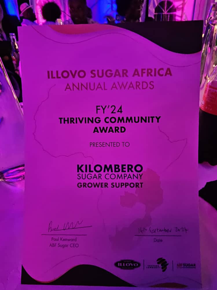 Celebrating Our Achievement: Thriving Community Award Winner at <a href="/IllovoSugarGrp/">Illovo Sugar Africa</a> Annual Awards

<a href="/KilomberoL/">Kilombero Sugar Company Limited</a> is honored to have been recognized as the winner of the Thriving Community Award at the Illovo Sugar Africa Annual Awards. The award was graciously accepted by our