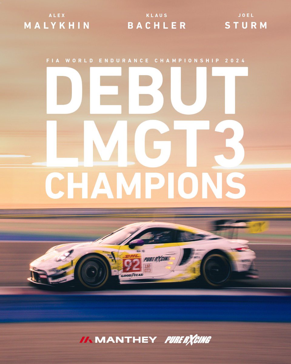 Manthey (@manthey_racing) on Twitter photo LMGT3 DEBUT CHAMPIONS ๐๐ฅ๐คฏ
#MantheyPureRxcing secures the first <a href="/FIAWEC/">FIA World Endurance Championship</a> LMGT3 championship title in the history of the class, by finishing second at #6HFuji! Klaus Bachler, Alex Malykhin and Joel Sturm now lead the #WEC LMGT3 Championship with unassailable 136 points LMGT3 DEBUT CHAMPIONS ๐๐ฅ๐คฏ
#MantheyPureRxcing secures the first <a href="/FIAWEC/">FIA World Endurance Championship</a> LMGT3 championship title in the history of the class, by finishing second at #6HFuji! Klaus Bachler, Alex Malykhin and Joel Sturm now lead the #WEC LMGT3 Championship with unassailable 136 points
