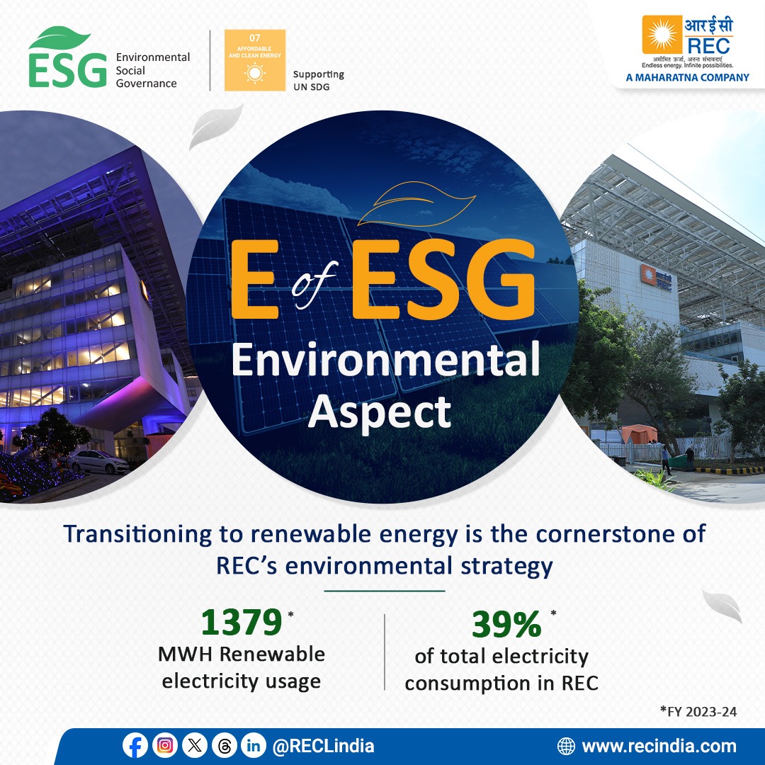 RECLindia's tweet photo. At REC, we prioritise the adoption of renewable energy to reduce harmful emissions and protect the environment.
As a step in that direction, we are continuously enhancing the use of renewable energy in all our office premises.

#ESGatREC #RECIndia #CorporateGovernance #NBFC #SocialResponsibility #GreenEnergy #Sustainability #SustainableDevelopment #ESGReport #RECLimited #OperationalExcellence #ESGLeadership #RECImpact

@MinOfPower @mlkhattar @shripadynaik @Dnandinit @manoj445001 @narayanantbjp @DrGambheer @VivekKumarDewa5 @saurabhr69 @vksingh_65