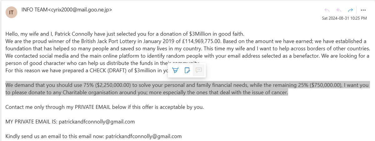 abiddemi's tweet photo. Thank you patrickandfconnolly@gmail.com I could really use the $2.25m. Have you ever managed to scam anyone with this badly written email! https://t.co/mEh8UzssYk