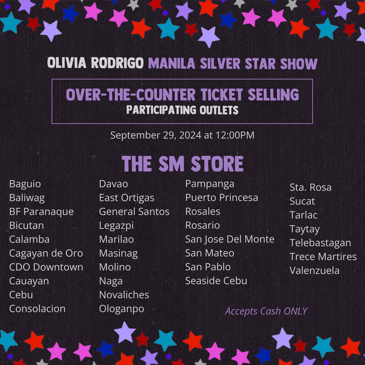 OliviaRodrigoPH's tweet image. Hi, we are looking for dedicated volunteers to manage the (camping for) onsite ticket selling for #GUTSTOURManila on September 29! 

If you are interested to be the Head Organizer for the unofficial queueing at your SM Branch, please fill out this form forms.gle/FVNfzxyuvn1hvY…