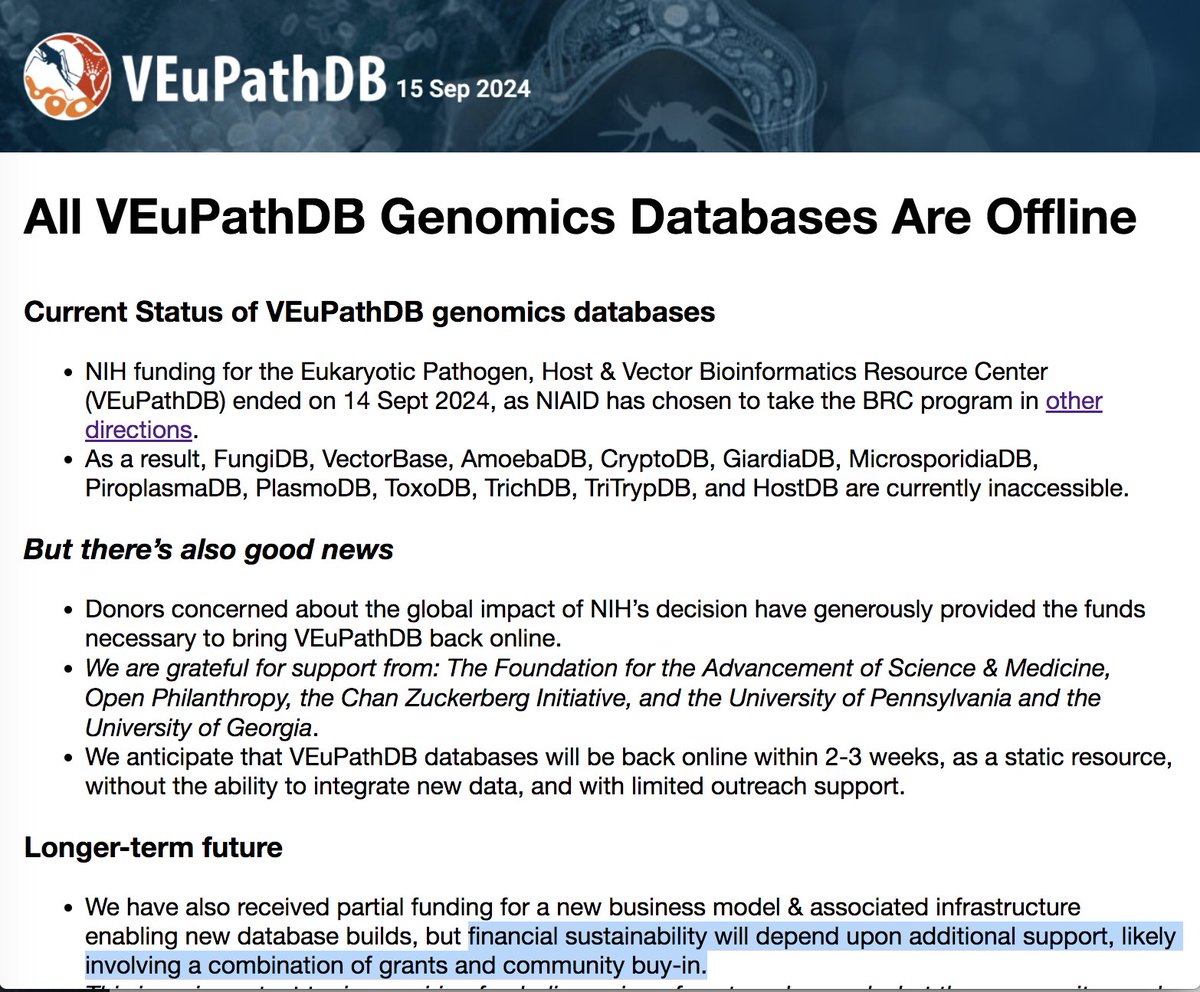 Just completed the survey <a href="/veupathdb/">VEuPathDB</a>. I urge all who rely on these databases to do the same to help guide plans for the future.