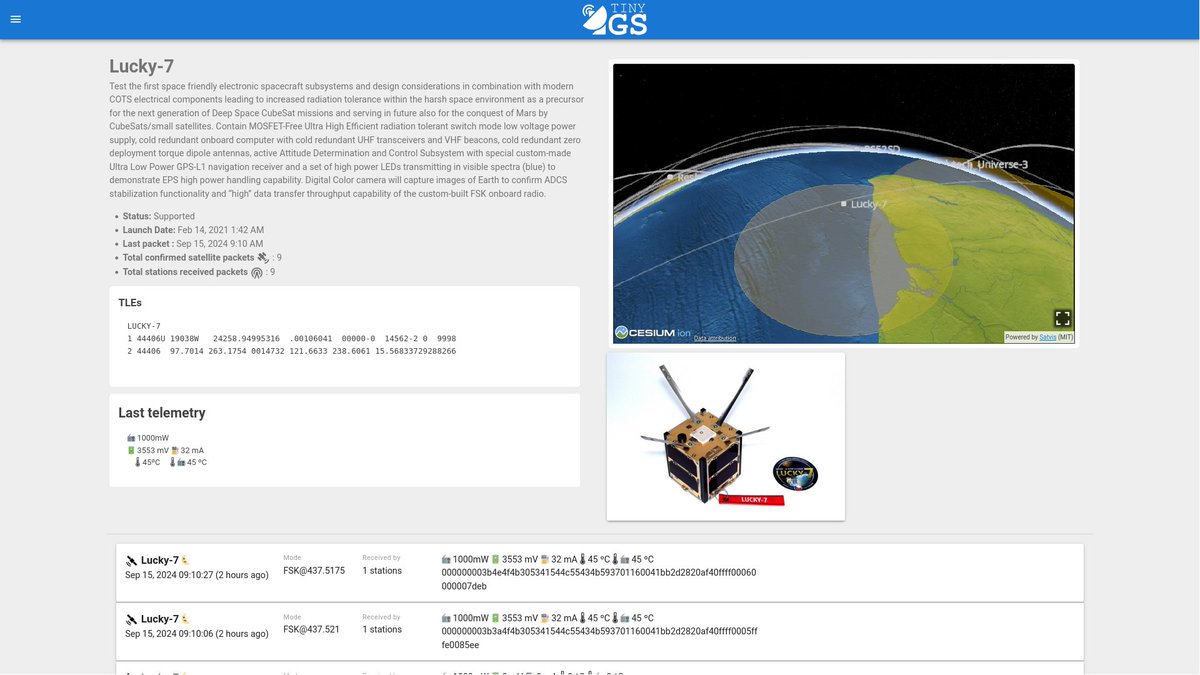 tiny__GS's tweet image. 📡 #tinyGS network just welcomed satellite 🛰️ #LUCKY7  thanks to @estbhan  EA8DLJ!  Even with a simple 1/4 wave antenna, receiving FSK is no easy feat. That&apos;s pro-level stuff right there! 💪📶