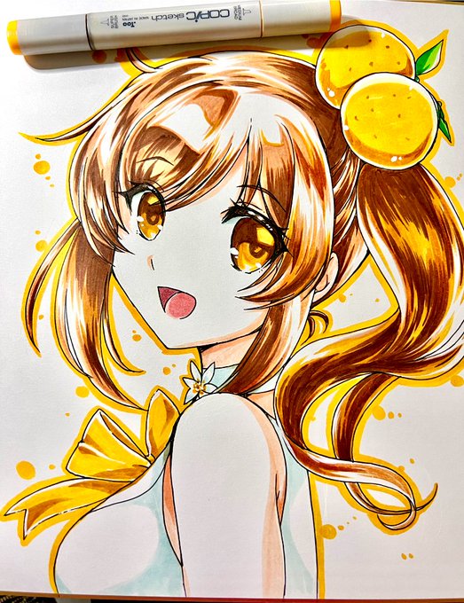 毎年恒例の高知県社会福祉協議会のチャリティー色紙を描かせて頂きました✍️
オリジナル柑橘娘シリーズ3人目💛
今年は小夏姫🍊です!

#アナログイラスト 
#絵柄が好みって人にフォローされたい
#コピック #オリジナル  #創作 