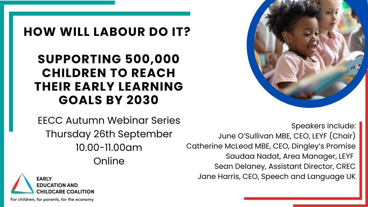 WEBINAR: How will labour do it? Supporting 500,000 children to reach their early learning goals by 2030.

📅 Thursday 26th September
⏰ 10.00-11.00am
📍 Online
🔗 eventbrite.com/e/labours-plan…