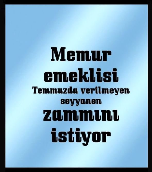 SEYYANEN ZAMMI #EmekliMemur ada otomatik yansıtıyoruz,hayırlı olsun“deyip SONRASINDA ALMAMALARI için kararname çıkarıldı.
#sitemimvar
Emekli Memur ÜZÜNTÜLÜ ve KIRGIN.      Ek Madde İPTAL Edilsin
<a href="/RTErdogan/">Recep Tayyip Erdoğan</a> 
<a href="/_cevdetyilmaz/">Cevdet Yılmaz</a> <a href="/memetsimsek/">Mehmet Simsek</a> 
<a href="/isikhanvedat/">Prof. Dr. Vedat Işıkhan</a> <a href="/Akparti/">AK Parti</a> 
<a href="/mustafasenbd/">MUSTAFA ŞEN</a>