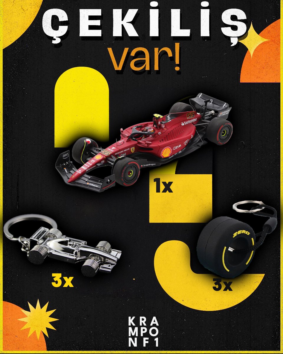 🎁 ÇEKİLİŞ VAKTİ! 

🔹 1 Kişiye Ferrari F1-75 Diecast (1:43)
🔹 3 Kişiye Metal Anahtarlık
🔹 3 Kişiye Lastik Anahtarlık veriyoruz.

👍 Çekilişe katılmak için yapmanız gerekenler:

• Sayfamızı takip etmek
• Gönderiyi beğenmek ve Rt atmak
• 1 arkadaşınızı yorumlara etiketlemek.