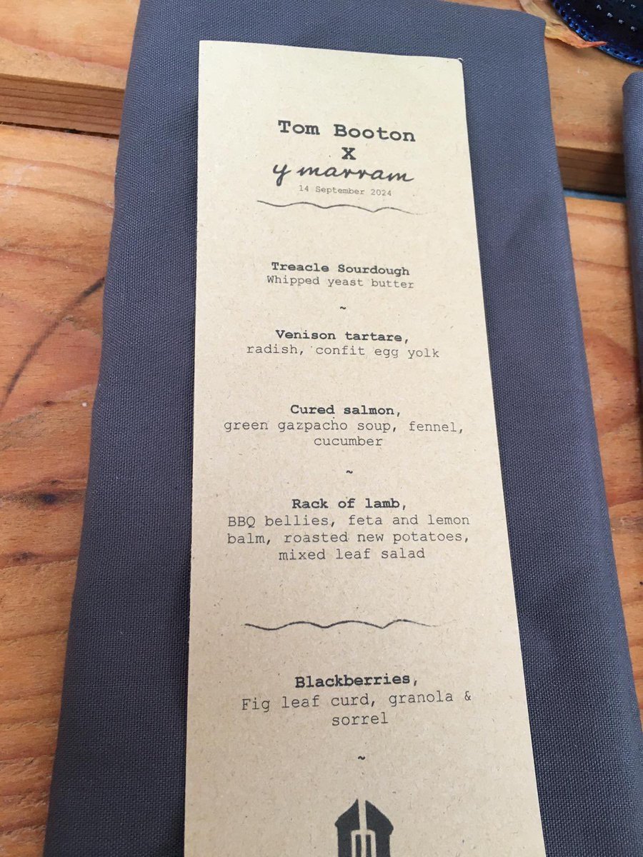 TrishHadden's tweet photo. A great night @y_marram with @ellisbarriebros and @BootonTom amazing food showcasing local produce. Betty and FOH were lovely. Special shout out for @liambarriebros who quickly cooked sea bass for @SuggsBuzzHadden when he heard he doesn’t eat lamb - a great fun night https://t.co/vgGNbcz0xC
