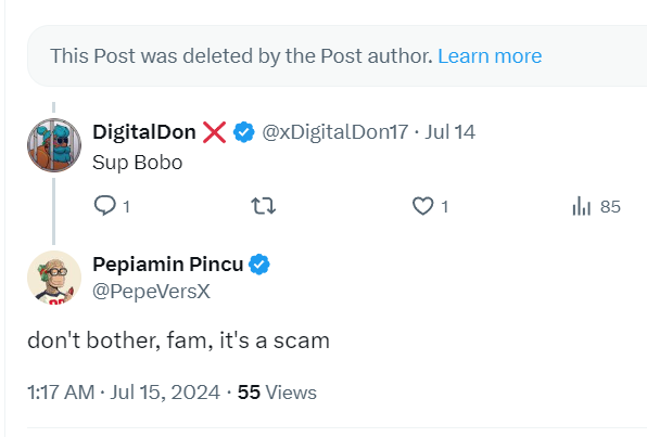 scam 

same page tried to launch multiple other memecoins. 

after a short while, they delete the tweets and change the page to a new coin (previously BOBOO, YODA, MOOSK, etc.)

and this guy - @Escobar01x has funded the first wallet that created all of them