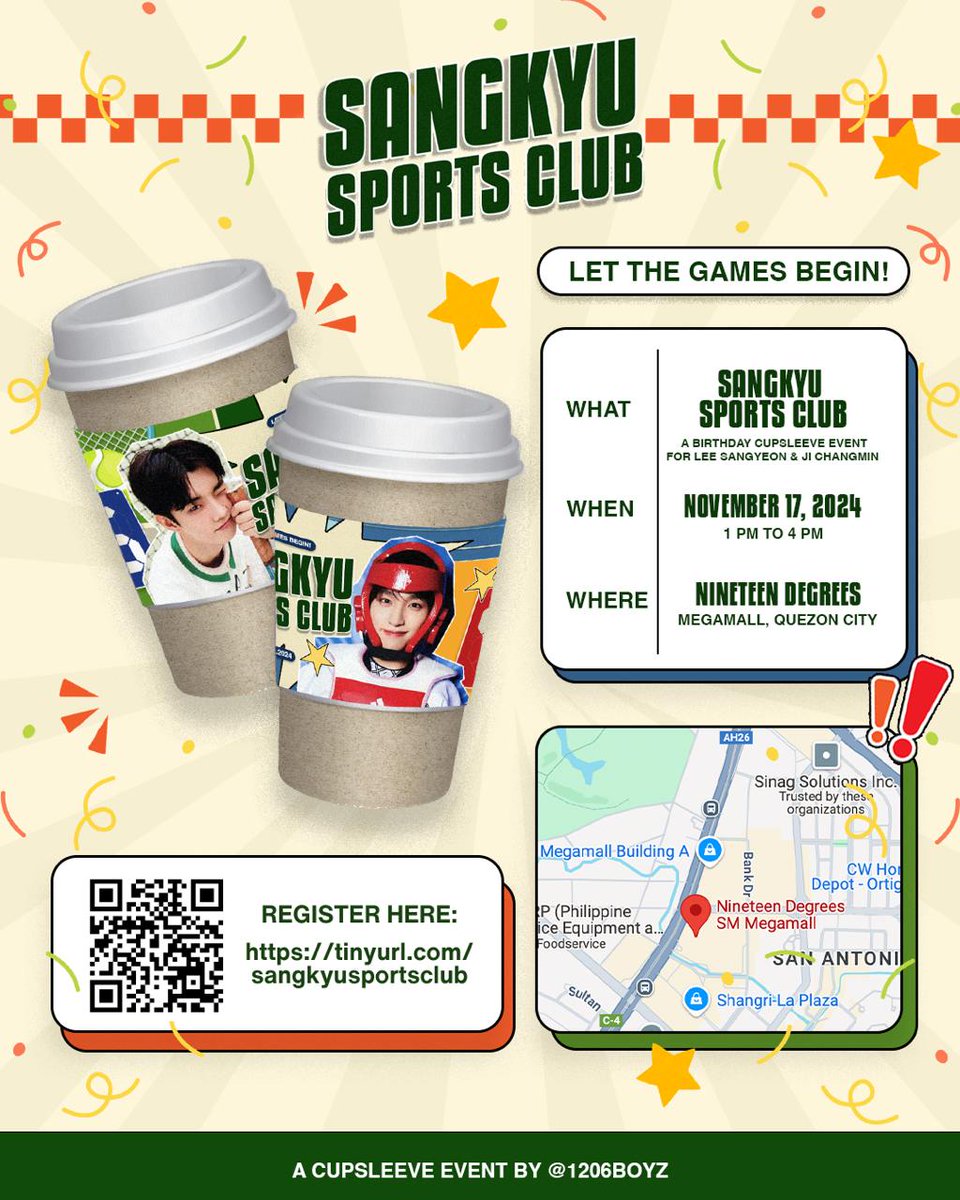 12o6boyz's tweet photo. Ready? Set! Here we go! Join us as we celebrate Sangyeon and Q's birthday! 😁

SANGKYU SPORTS CLUB: Let the Games Begin~ (Birthday CSE for Lee Sangyeon and Ji Changmin)

· Nov 17, 2024, Sunday, 1-5PM
· 19° Degrees, Megamall

REGISTER HERE: https://t.co/2JmYQXlmYH https://t.co/OQAxiGhDoj