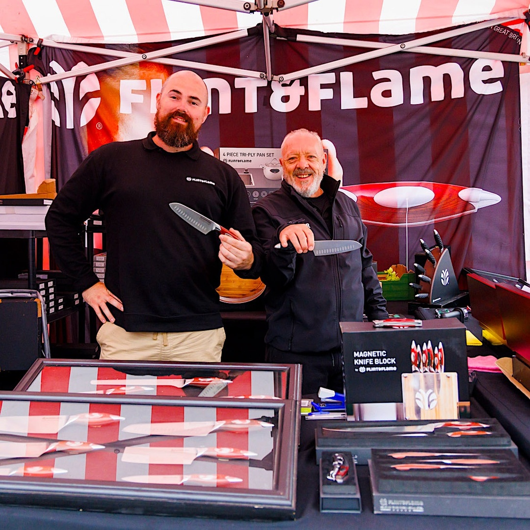 A good set of kitchen knives is a must for any serious cook. Drop by the <a href="/flintandflameuk/">Flint & Flame UK</a> stall in Upper Brewery Yard #aff2024  Top quality German steel. Perfect balance. Try them out for yourself.

Buy Stroller Tickets: heyor.ca/RwfOSF 

#Abergavenny #chefsknives