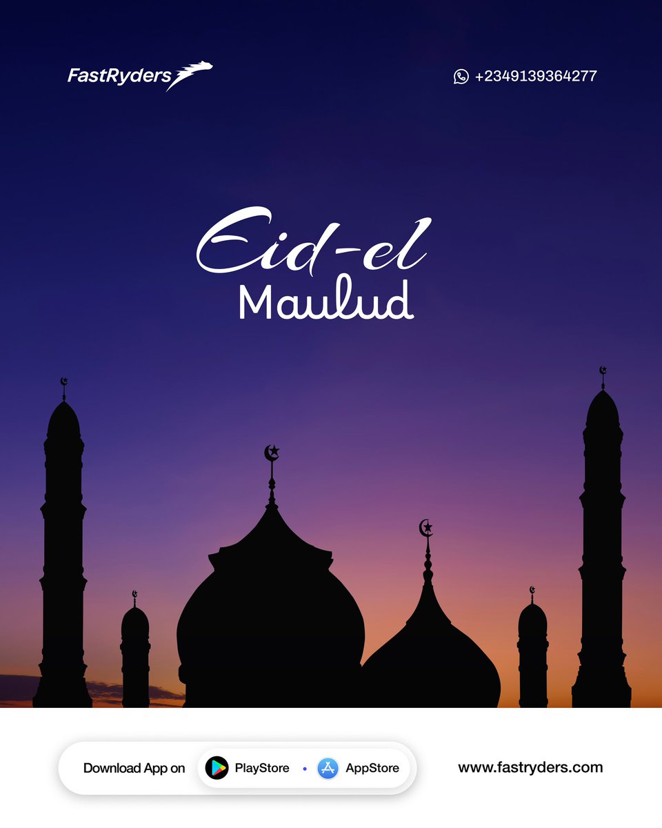 FastRydersNG's tweet photo. Happy Eid-el Maulud from FastRyders. Wishing you a boundless celebration this holiday.
.
.
#businessowners #fastrydersapp #smallbusinessowner #fastryders #sme #logisticscompany #eidelmalud2024 #dispatchridersinlagos #dispatchriders #logisticscompanyinlagos #logisticexcellence https://t.co/4jEBPxz0pK