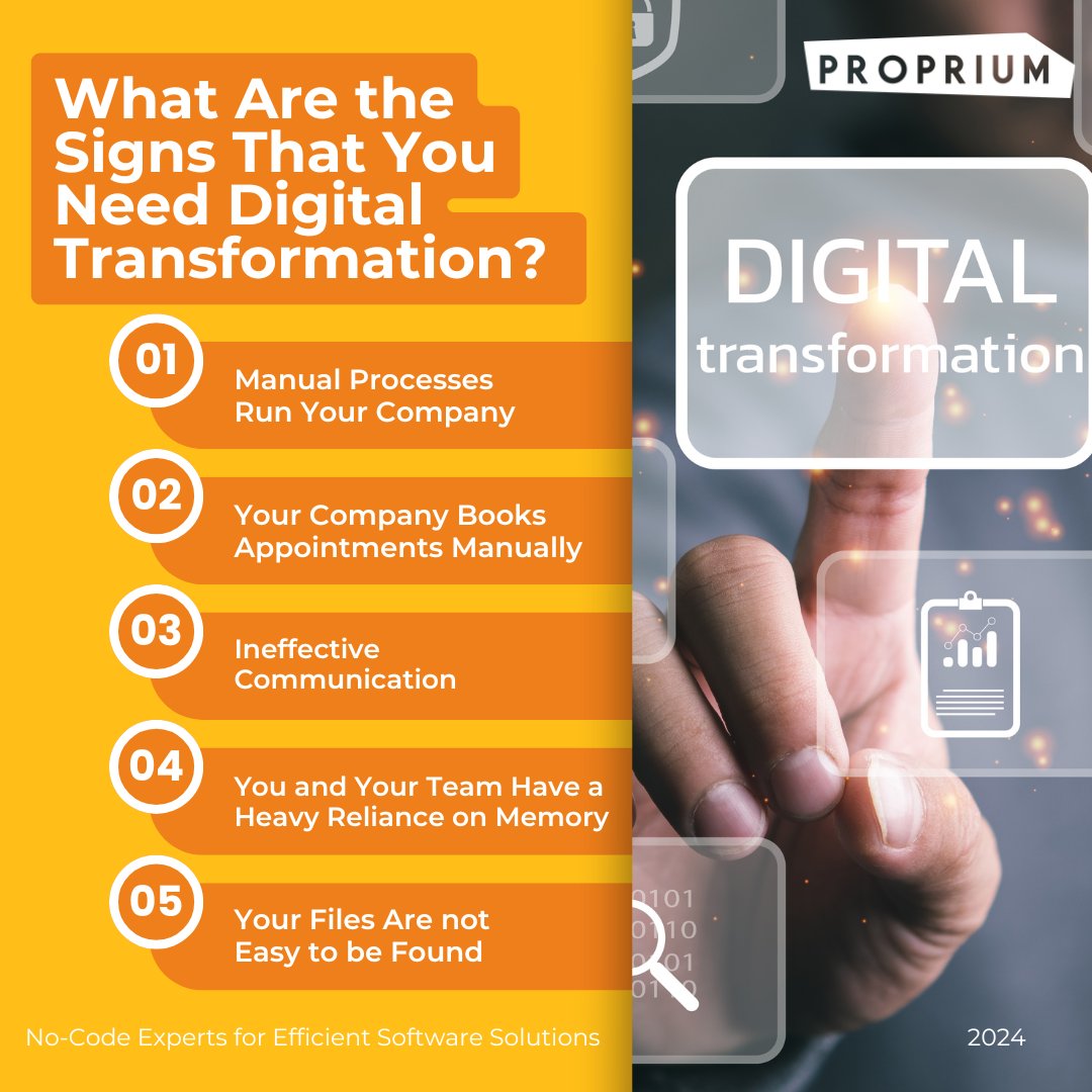 PropriumAgency's tweet image. 5 Signs Your Business Needs a Digital Transformation 🚀
Is your business struggling to keep up with the modern pace? If any of these sound familiar, it might be time to consider a digital transformation.
#DigitalTransformation #NoCodeSolutions #BusinessEfficiency #Automation