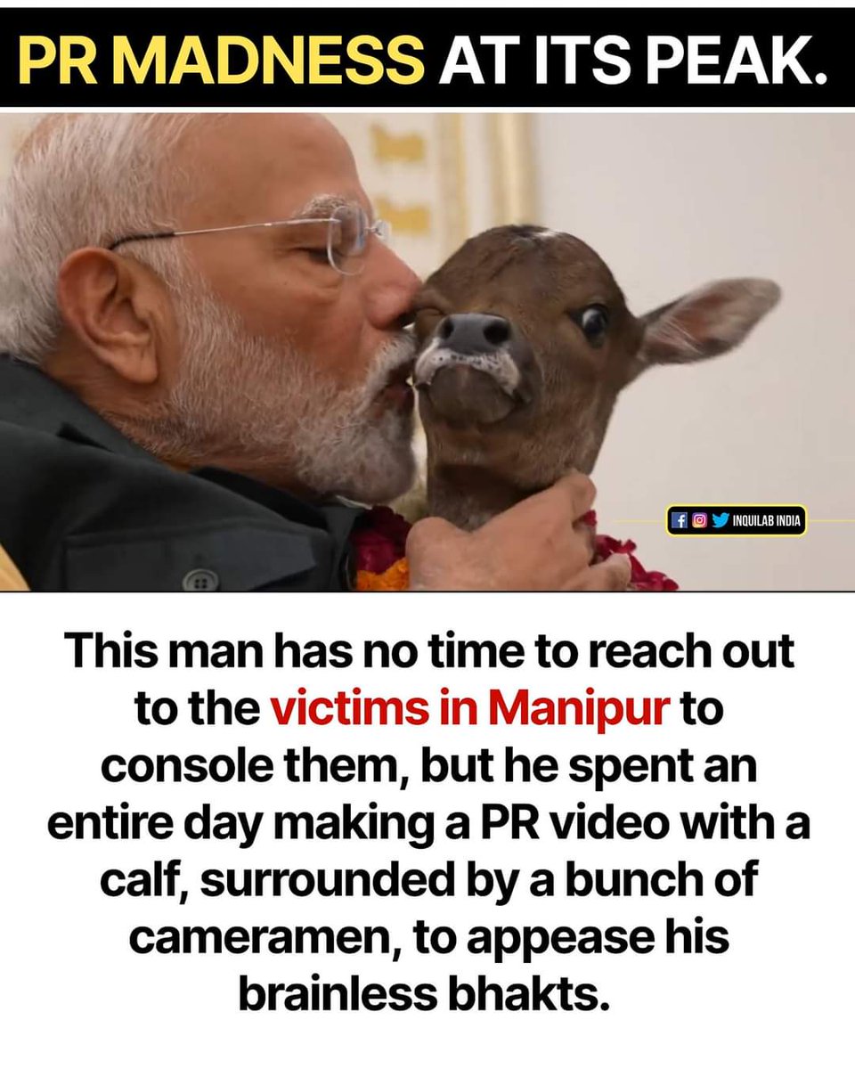 zahids5's tweet photo. गाय के बच्चे से खेलने और PR video बनाने के लिए @narendramodi के पास बहुत वक्त है लेकिन जलते हुए मणिपुर जाने के लिए वक्त नहीं है.

कितनी शर्म की बात है आप लोगों के लिए @ncbn @NitishKumar कि आप लोग इस नॉन बायोलॉजिकल को support कर रहे हैं.

Cc: @PMOIndia @rashtrapatibhvn https://t.co/AtRXW9Z3F2