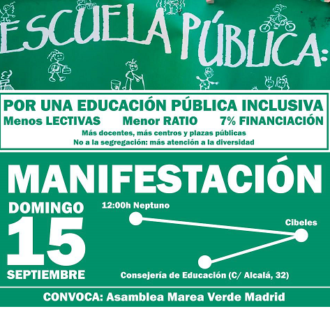 🔴La #mareaverde, vuelve a las calles de la capital para retomar las reivindicaciones del curso anterior, tras cinco jornadas de huelga en defensa de la educación pública.
🔴A destacar: reducción del horario lectivo docente, de ratios, más financiación del Gobierno regional para