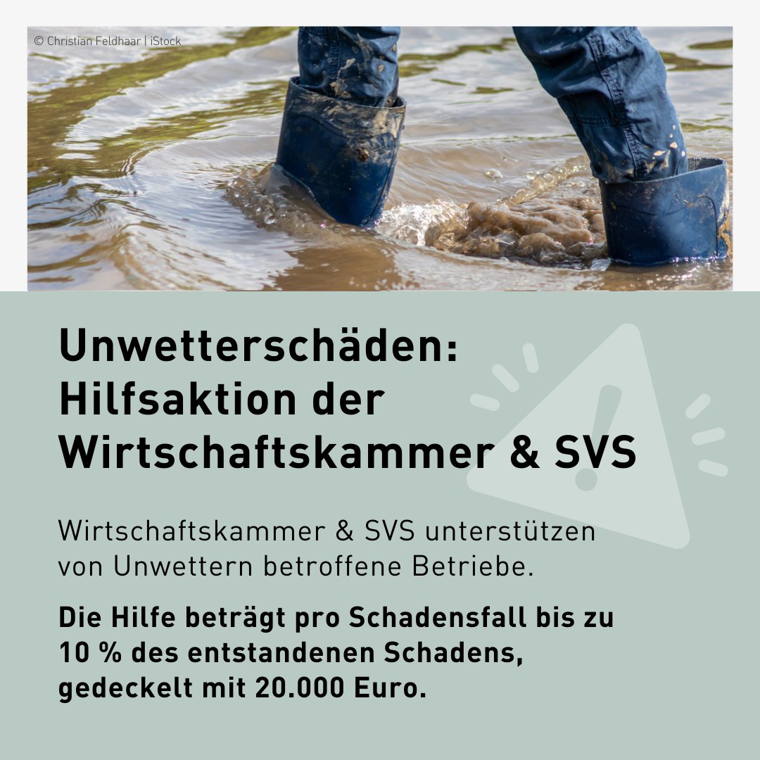 Unwetter und Hochwasser haben in NÖ &amp; Regionen Österreichs schwere Schäden angerichtet – WIR HELFEN! 🤲

Soforthilfe kann bei den Landeskammern unbürokratisch beantragt werden: 10 % des Schadens, bis zu 20.000 Euro pro Betrieb.

Danke an alle Einsatzkräfte &amp; Helfer:innen!