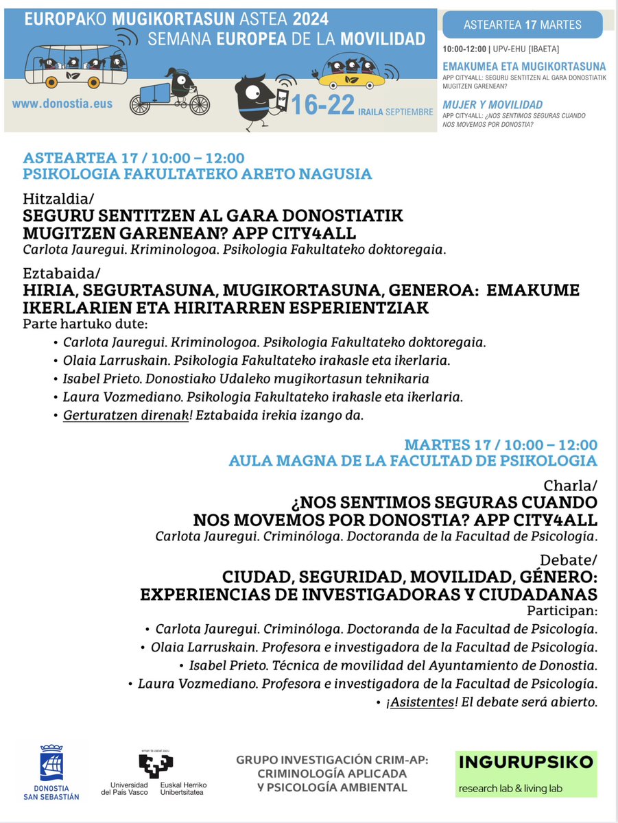 A quien pueda interesar, nuestro grupo de investigación [<a href="/crim_ap/">CRIM-AP</a>]organiza la jornada “Ciudad, seguridad, movilidad y género”.