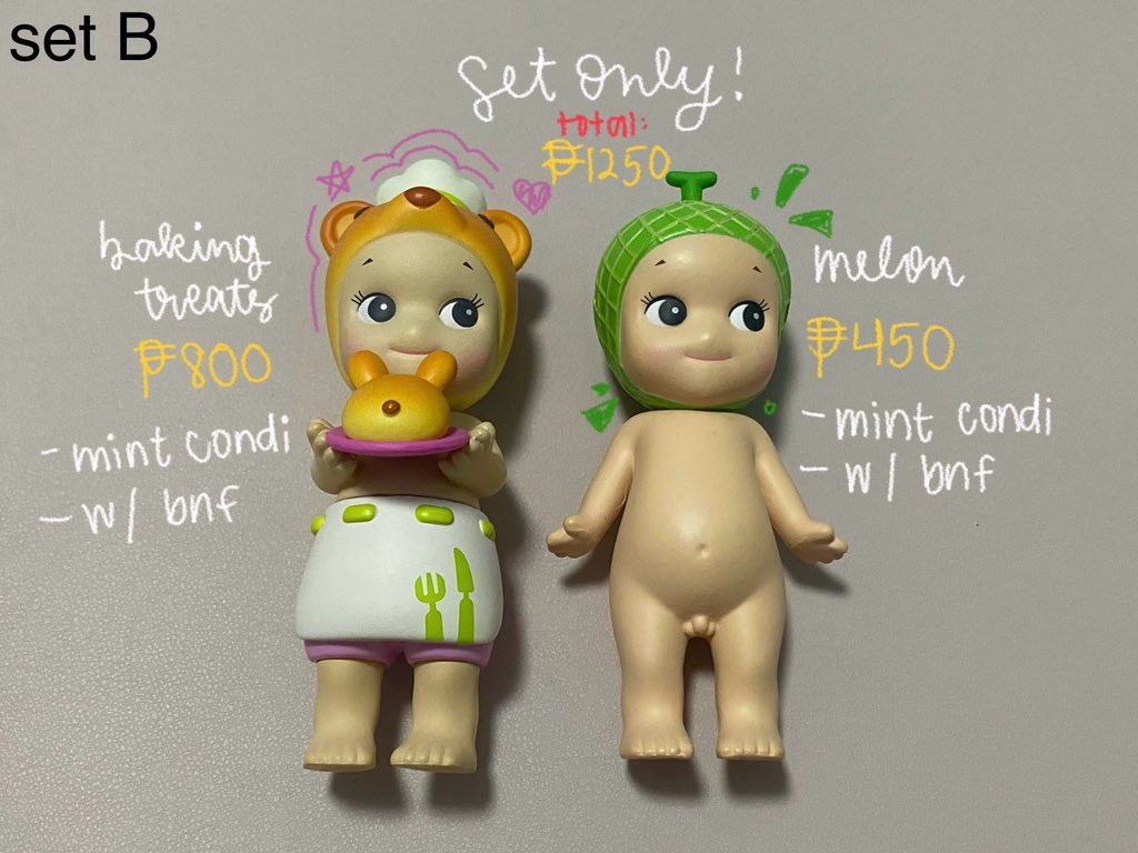 chiangeIs's tweet photo. wts lfb ph only

set A - ₱1100 (check pic for breakdown)
⭐️ rooster
⭐️ snake

set B - ₱1250 (check pic for breakdown)
⭐️ baking treats 
⭐️ melon 

loc marikina/manila, reply or dm to mine! 💌

sonny angel town musicians animal series v3 home sweet home hsh fruit https://t.co/BiMlMDomSE