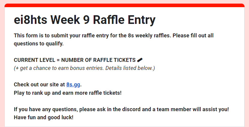 eightsgg's tweet photo. Will this be your lucky week? 🍀
Let's find out! 👀

Submit your entries for Week 9 Raffle and get a chance to win! https://t.co/xlQ11IiPui

Join our discord community to know more details
https://t.co/3SXgQw2GPl

#raffle #rewards #web3 #PlayToEarn #cryptogames https://t.co/8sfbcQYujc