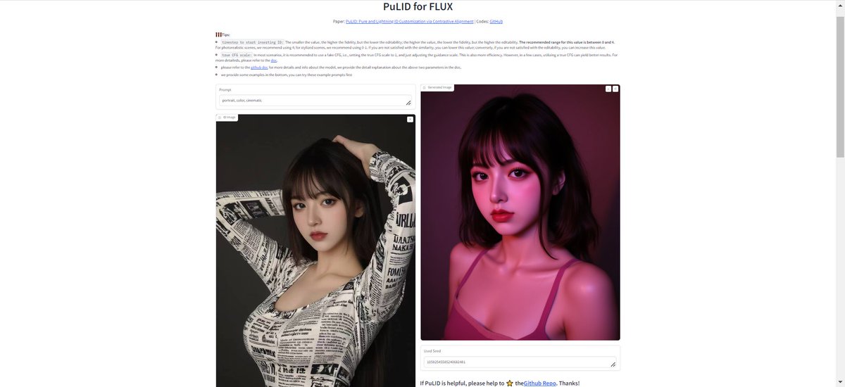 PuLID, an advanced text-to-image tech by ByteDance team. Generates personalized images/videos from single reference. Recently, PuLID-FLUX-v0.9.0 model out. Offers no-tuning ID customization for FLUX.1-dev.

Project addr: github.com/ToTheBeginning…
Experience: huggingface.co/spaces/yanze/P…