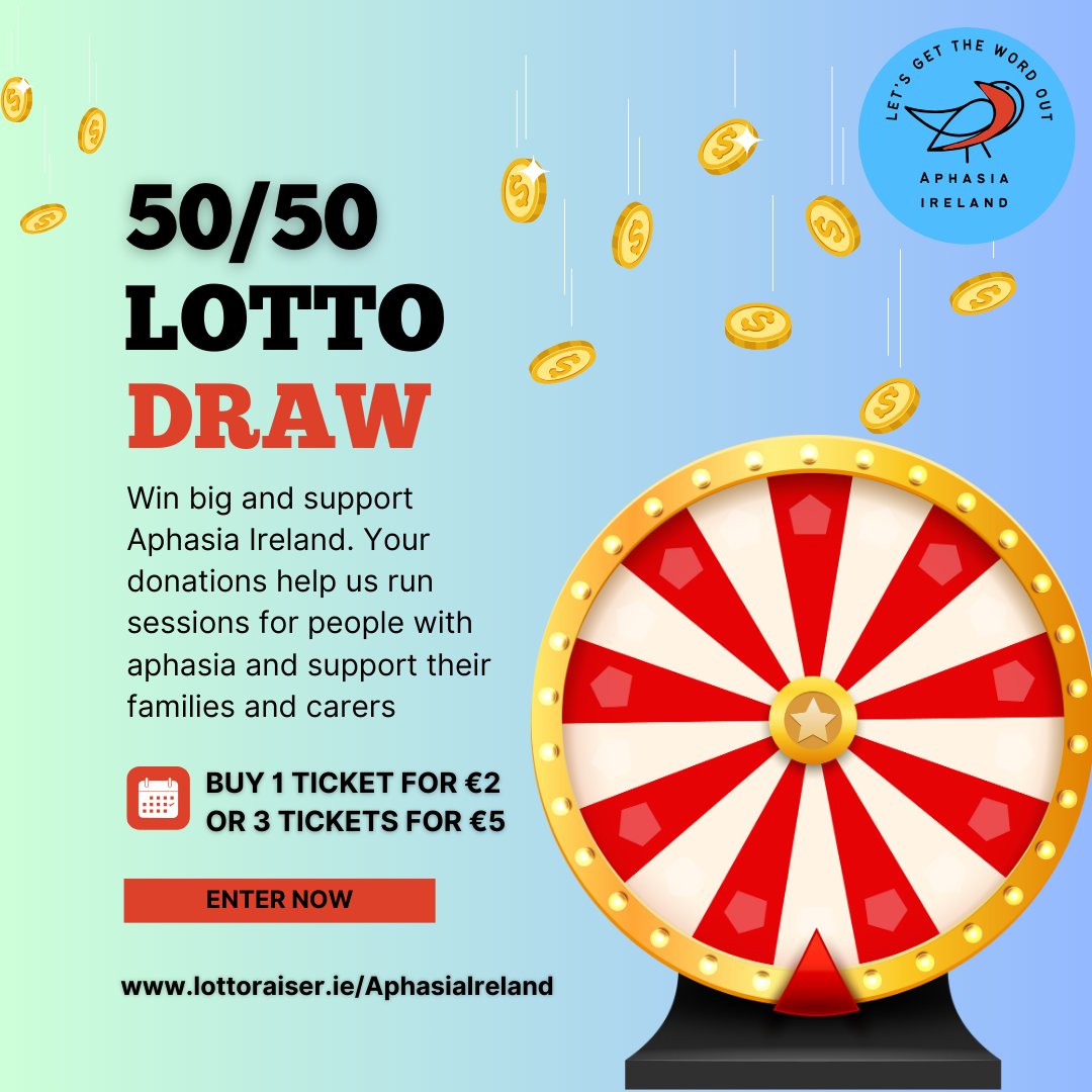 Aphasia_Ireland's tweet image. Enter our 50/50 Lotto Draw 🩷

You have a chance to win big and support Aphasia Ireland ✨

Grab your tickets via the link in our bio 💻 

#aphasiaireland #lottodraw #5050 #lottoraiser #aphasia #stroke #braininjury #ireland