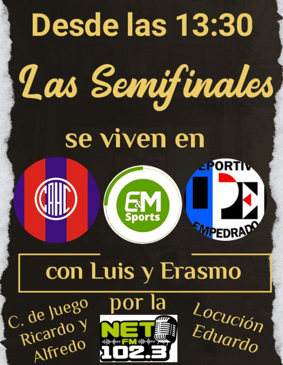 En instante arrancamos nuestra doble transmisión por <a href="/fmnet1023/">Fletcher</a> junto el ejército del gol <a href="/EyM/">eym</a> 
<a href="/HuracanCtes/">Huracan Corrientes</a> vs #Empedrado y <a href="/ClubCambaCua/">Club Camba Cua</a> vs <a href="/CSYDMCTES/">MandiyuCtes</a> 
#Semifinales #LigaCorrebtina 
Ganadores al @RegionalAmateur