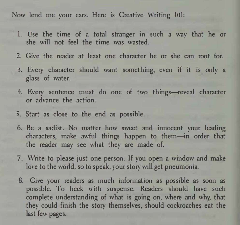 Kurt Vonnegut, “Creative Writing 101” - save this