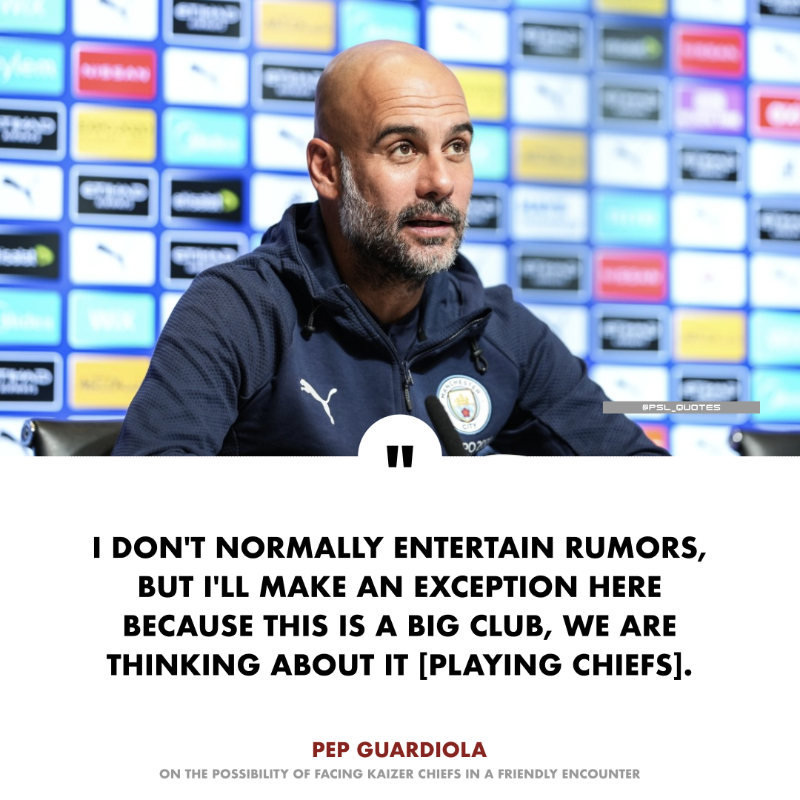 Manchester City coach Pep Guardiola reacts to rumours of a possible Kaizer Chiefs game after watching the Soweto giants make lite work of Marumo Gallants to all but declare the Betway Premiership wrapped up, on the first day 🚨
